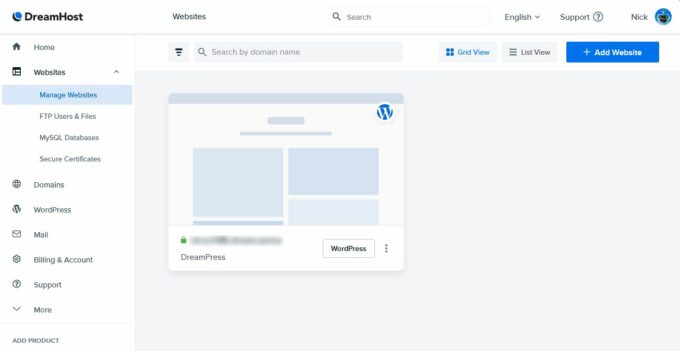 อินเทอร์เฟซผู้ใช้ DreamHost