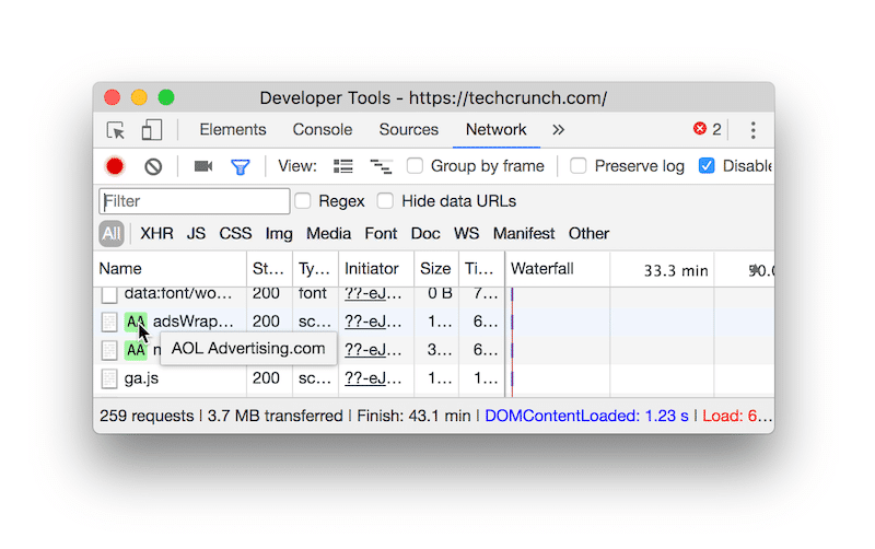 내 사이트 속도를 늦추는 외부 스크립트 식별 — 출처: Chrome DevTools