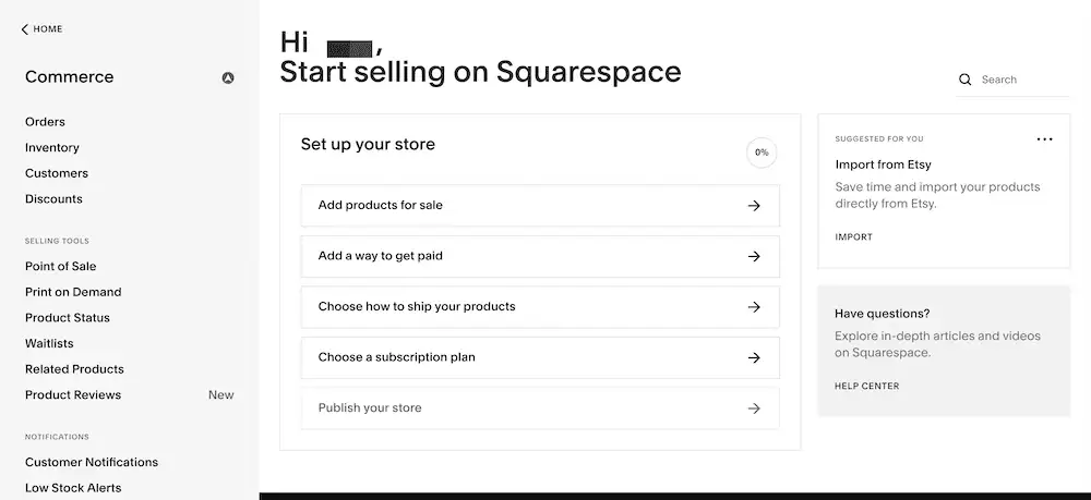Экраны электронной коммерции Squarespace.