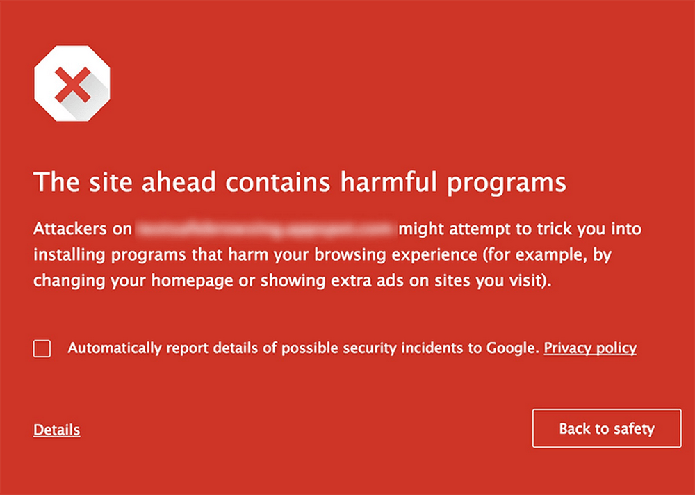 Google Chrome zeigt eine Warnung an, wenn eine Website mit Malware infiziert ist
