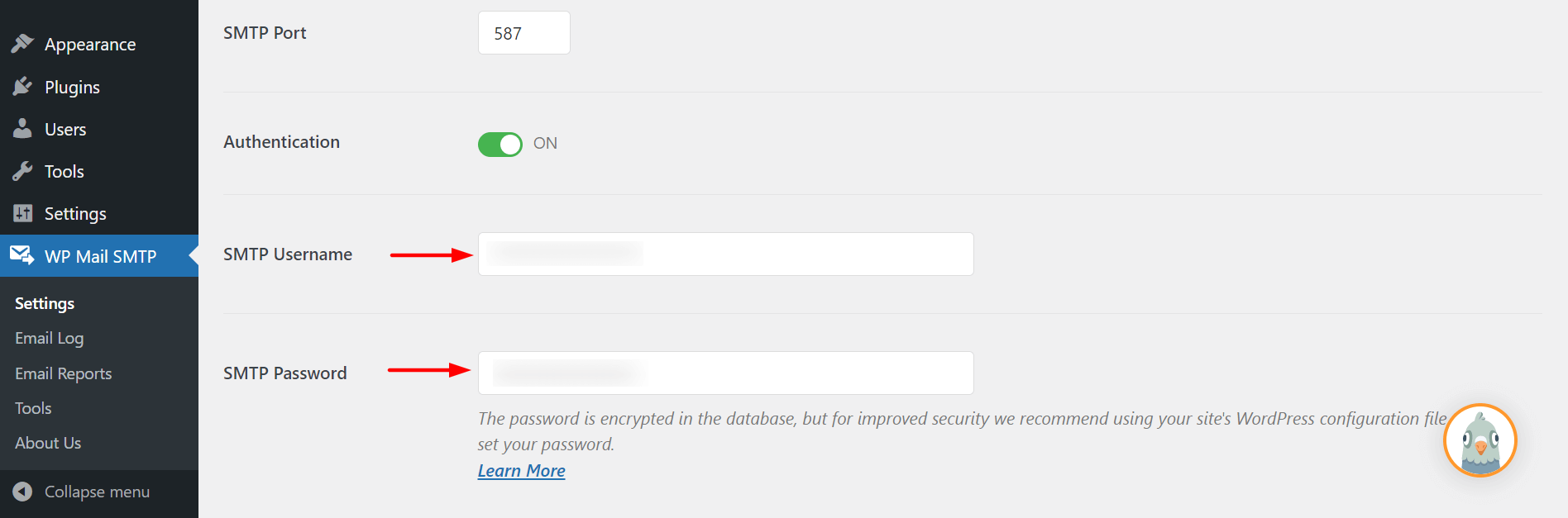 7 أفضل ملحقات WordPress SMTP لتحسين إمكانية تسليم البريد الإلكتروني في عام 2022 17 Set Username and Password for WP SMTP Plugin