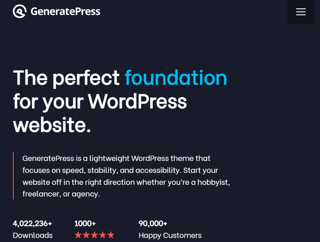 Die 10 besten WordPress-Themes für persönliche Websites (kostenlose Themes) 5 GeneratePress WordPress Theme