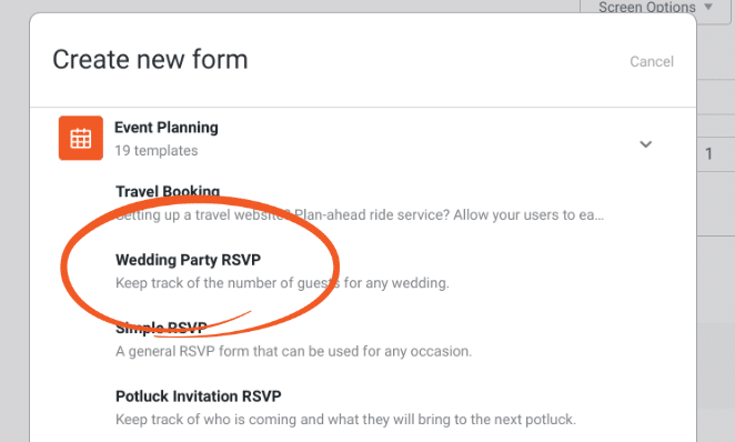 Șablonul formular online RSVP pentru nuntă.