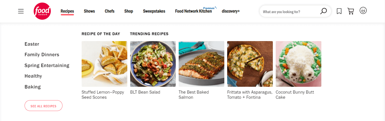 10 Beispiele für gut gestaltete Mega-Menüs 9 Food Network Mega Menu