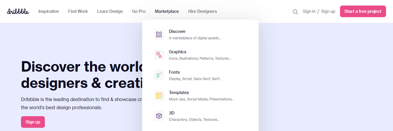 10 Beispiele für gut gestaltete Mega-Menüs 2 Dribbble Mega Menu