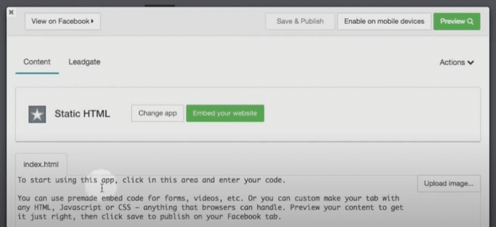Editarea codului HTML pentru un formular de înscriere pe o pagină Facebook
