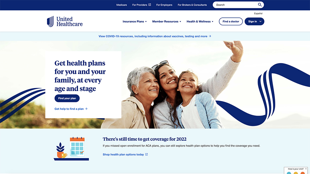 Design da página inicial da United Healthcare