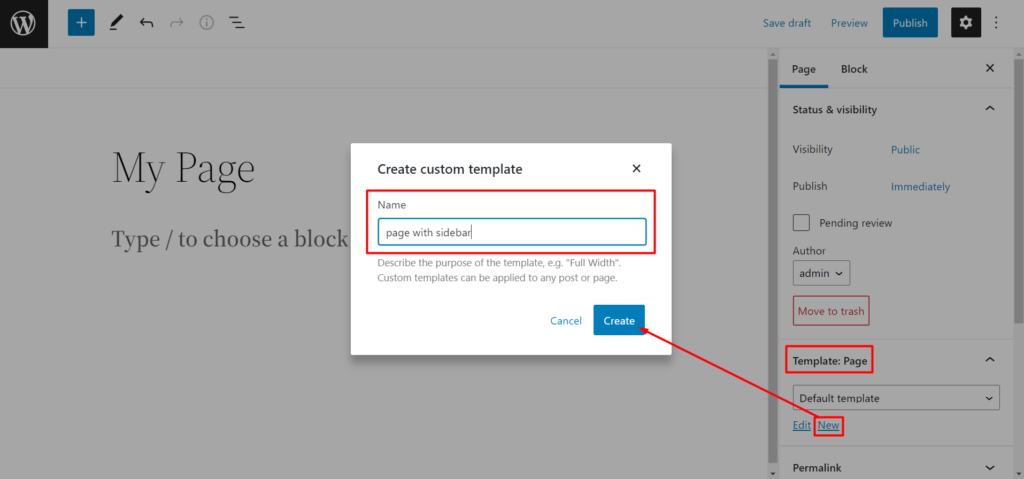 วิธีแก้ไข WordPress Sidebar ในธีมยี่สิบยี่สิบสอง 6 create a new page template twenty twenty-two WordPress theme
