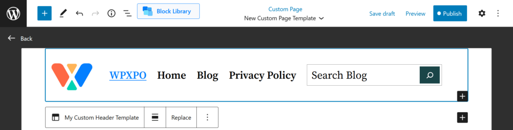 วิธีสร้างเทมเพลตหน้า WordPress ในธีมยี่สิบยี่สิบสอง 7 Custom header template for the custom WordPress page template