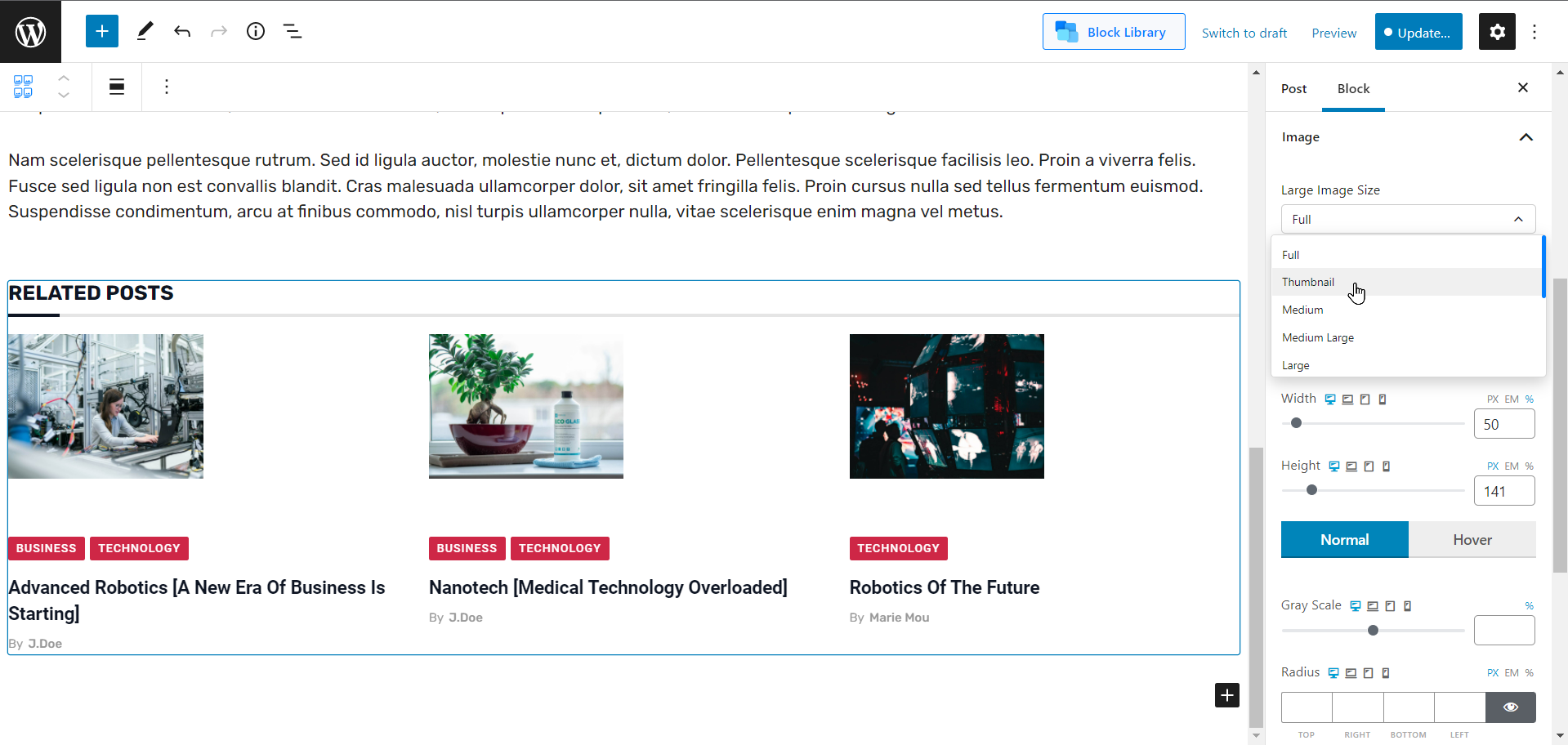 WordPressでサムネイル付きの関連投稿を表示するにはどうすればよいですか? 5 Showing related posts with thumbnails using the image settings