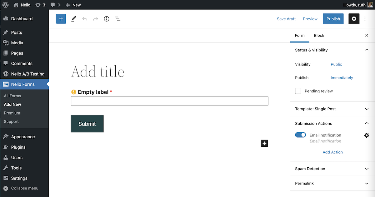 Buat formulir kontak baru dengan Nelio Forms