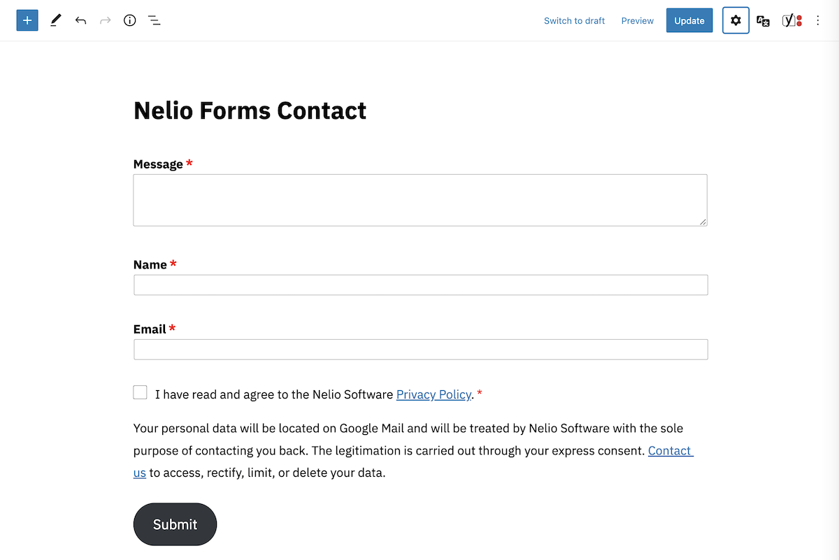 Mengedit formulir kontak Nelio Forms