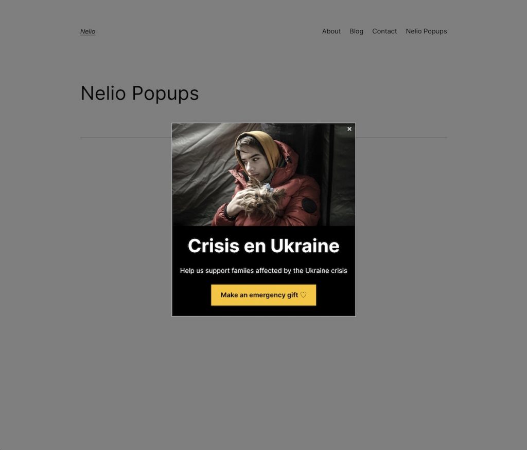 Visualização do pop-up criado copiando o do Comitê Internacional de Resgate