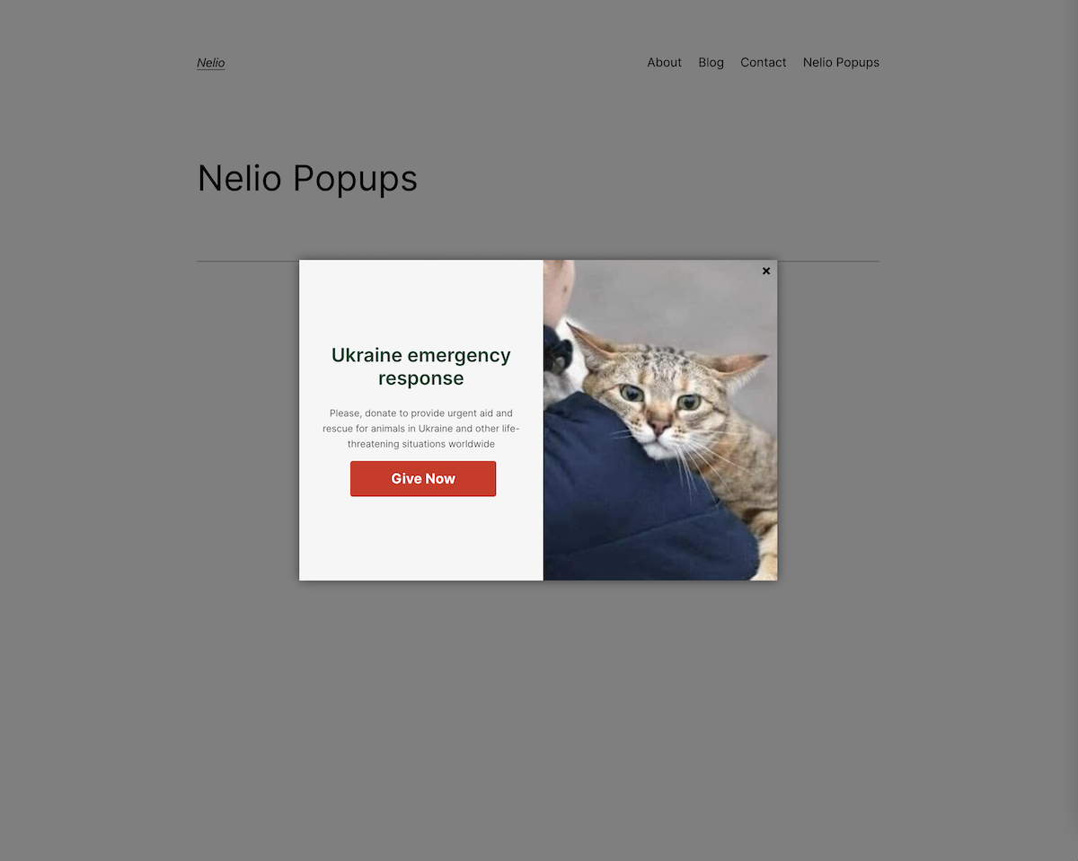 Visualização do popup criado com Nelio Popups