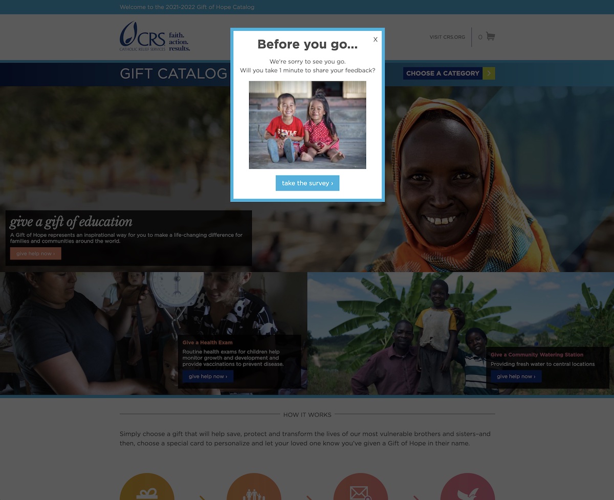Sair do pop-up do site Catholic Relief Services