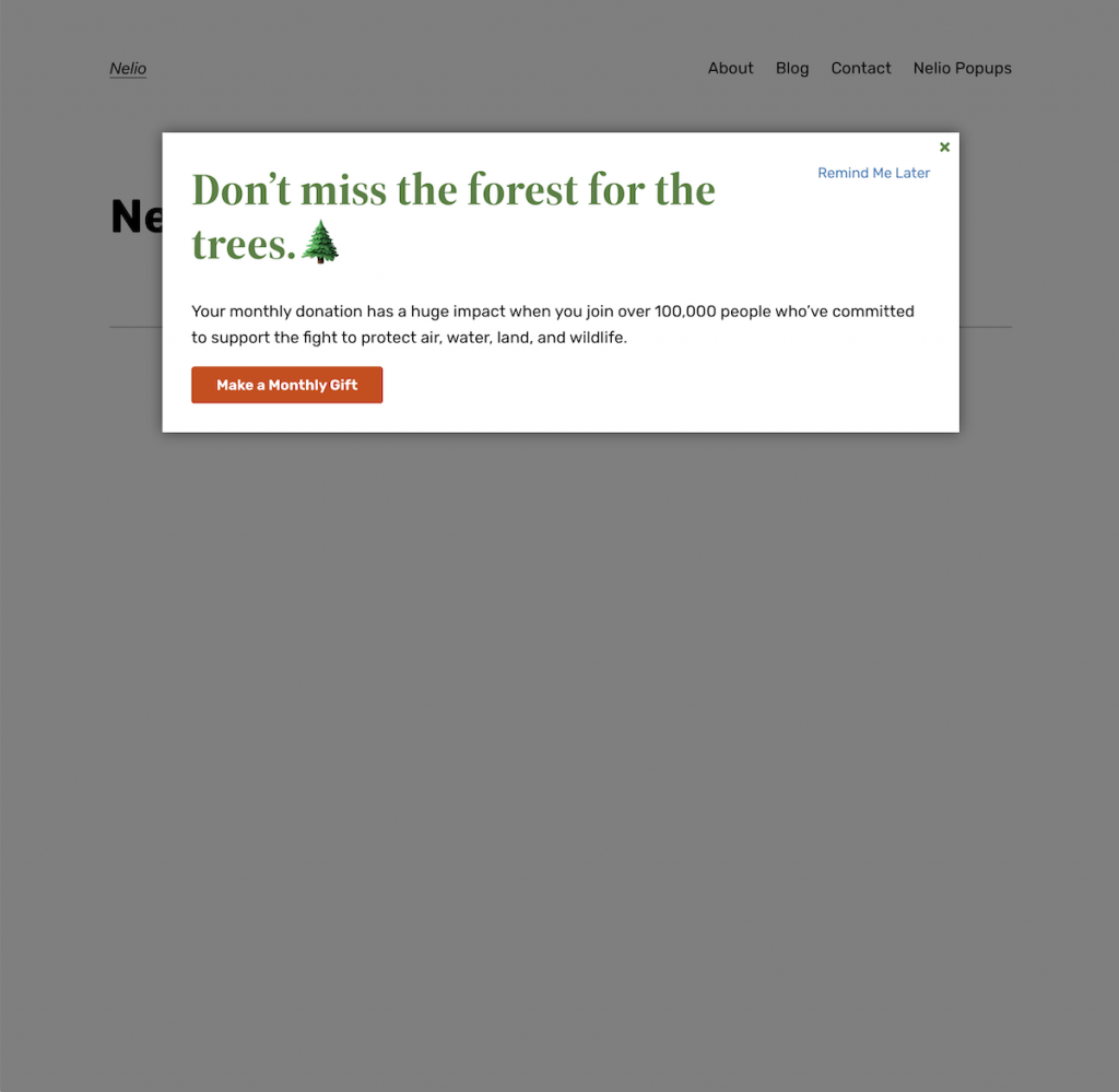 Visualização do pop-up criado semelhante ao Sierra Club