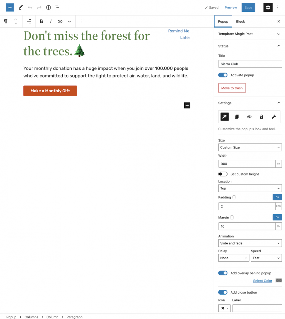 Criando um pop-up como o Sierra Club