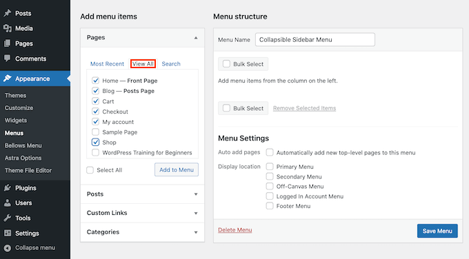wordpress-add-menu Adding pages to your WordPress menu.
