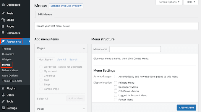 wordpress-create-menu Creating a menu in the WordPress dashboard.