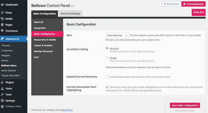 configuração-acordeão-fole Configuring the look and feel of your WordPress collapsible sidebar menu.