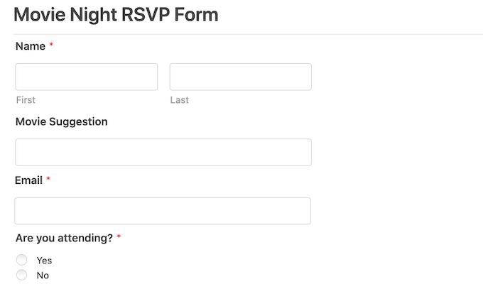 кино-ночь-шаблон An example booking form created using WPForms