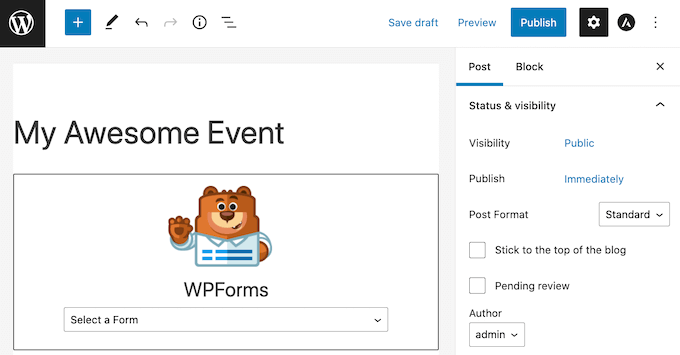 wpforms-wordpress-блок The WPForms block.