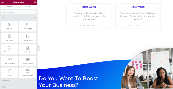 Конструктор перетаскивания Elementor Elementor drag and drop builder