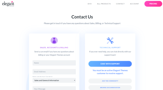 Варианты поддержки клиентов Divi Divi customer support options