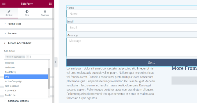 Действия после отправки настроек в Elementor Actions after submit settings in Elementor