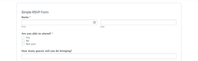 ตัวอย่างแบบฟอร์ม RSVP ที่น่าเกรงขาม Formidable Forms RSVP form example
