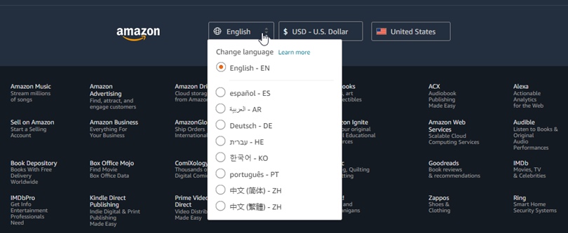 言語スイッチャーの例