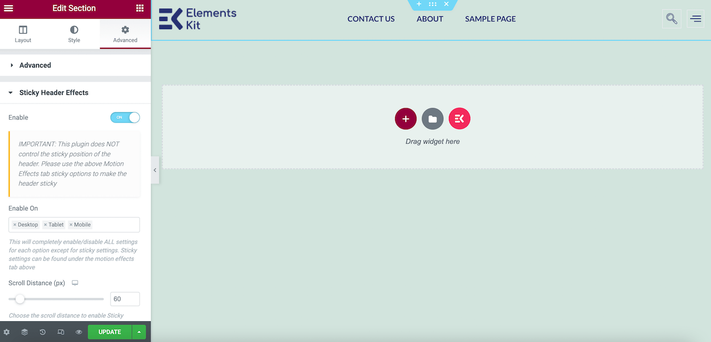 Aktivieren Sie den Sticky-Header von Elementor