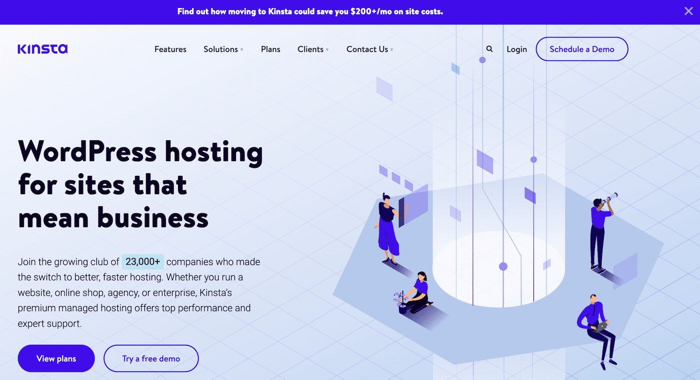 Der Header der Kinsta-Website