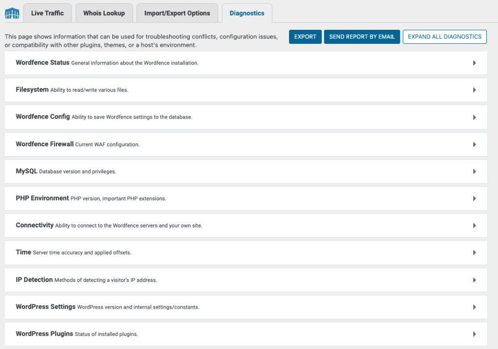 diagnostic dans wordfence