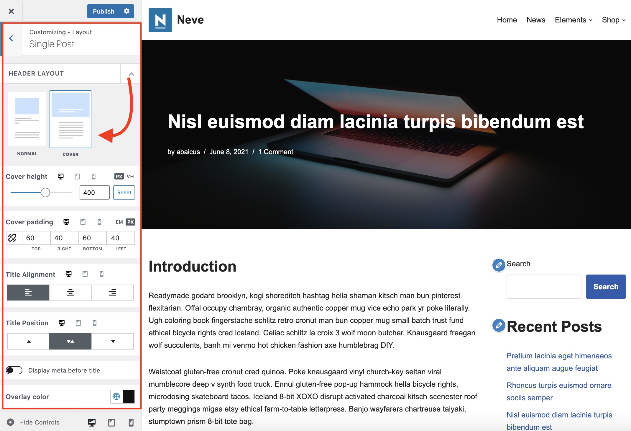 Neve 3.0 aduce o nouă gamă de opțiuni de aspect pentru postările de blog și paginile de produse