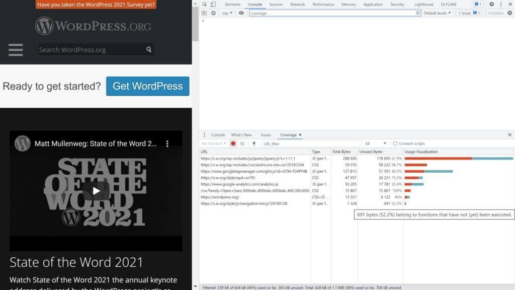 Просмотр покрытия для WordPress.org