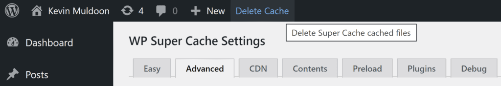 WP 슈퍼 캐시 삭제 CacheButton
