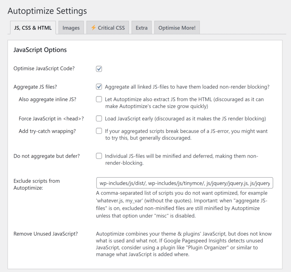 Combine javascript externo en WordPress usando Autoptimize