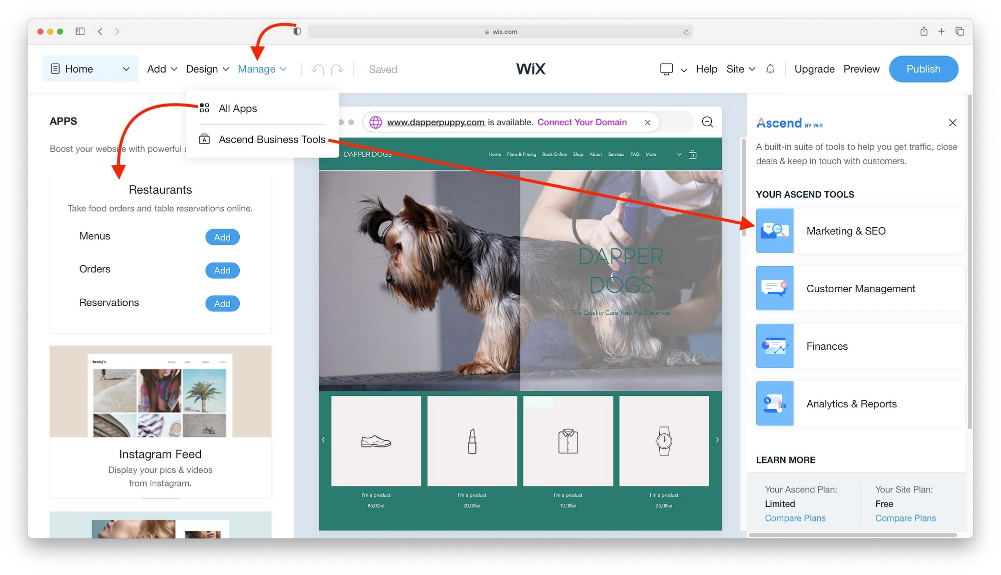 Hinzufügen von Apps und Tools in Wix ADI