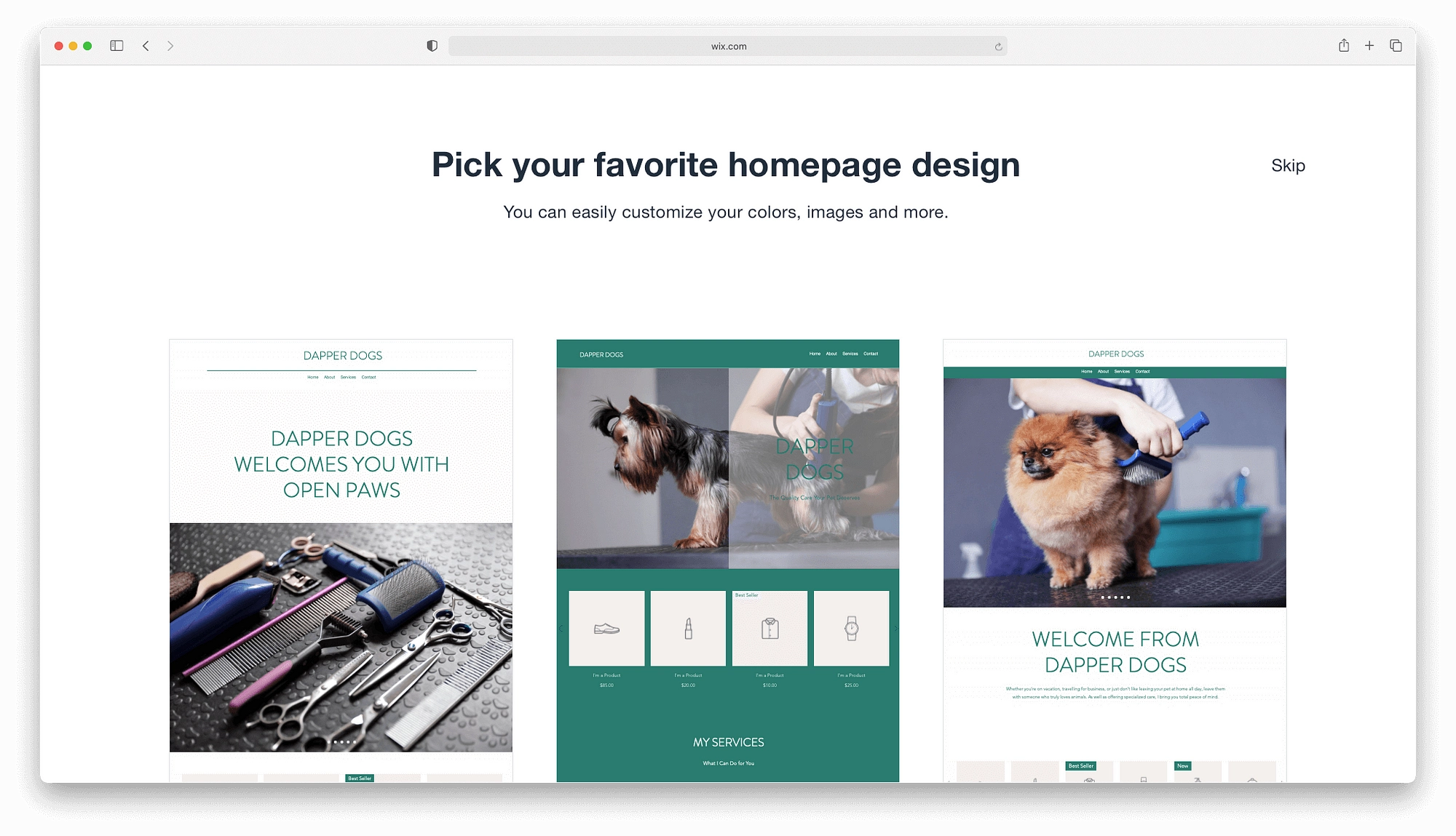 Verwendung eines vorgefertigten Homepage-Designs.