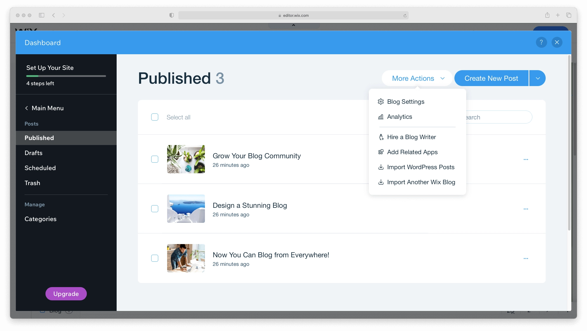 So verwalten Sie Ihre Blog-Posts, nachdem Sie eine Website mit Wix erstellt haben