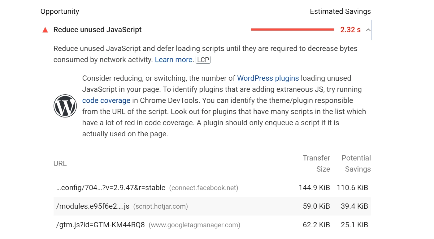 Verwenden von PageSpeed Insights zum Identifizieren von nicht verwendetem JavaScript