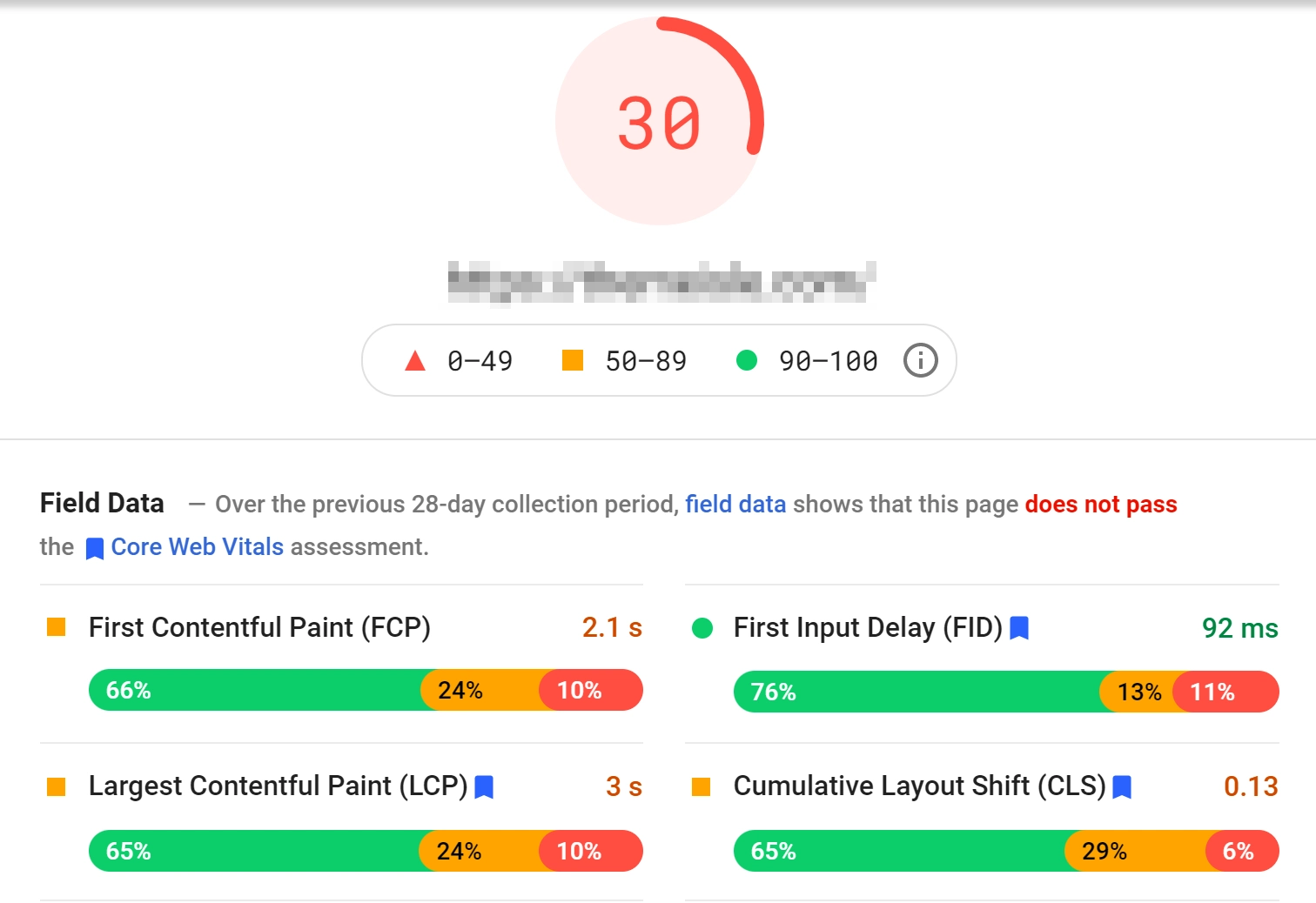 Ein PageSpeed Insights-Leistungsbericht