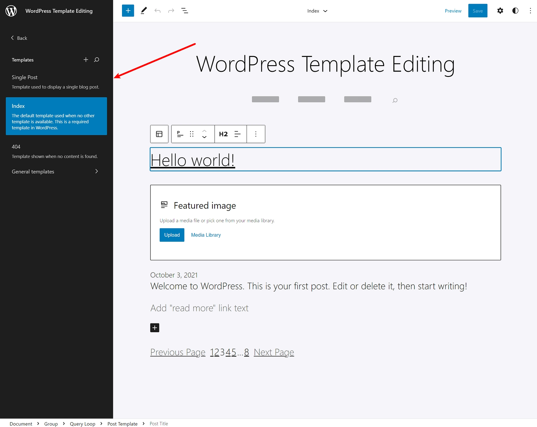 การสลับระหว่างเทมเพลตใน WordPress Site Editor
