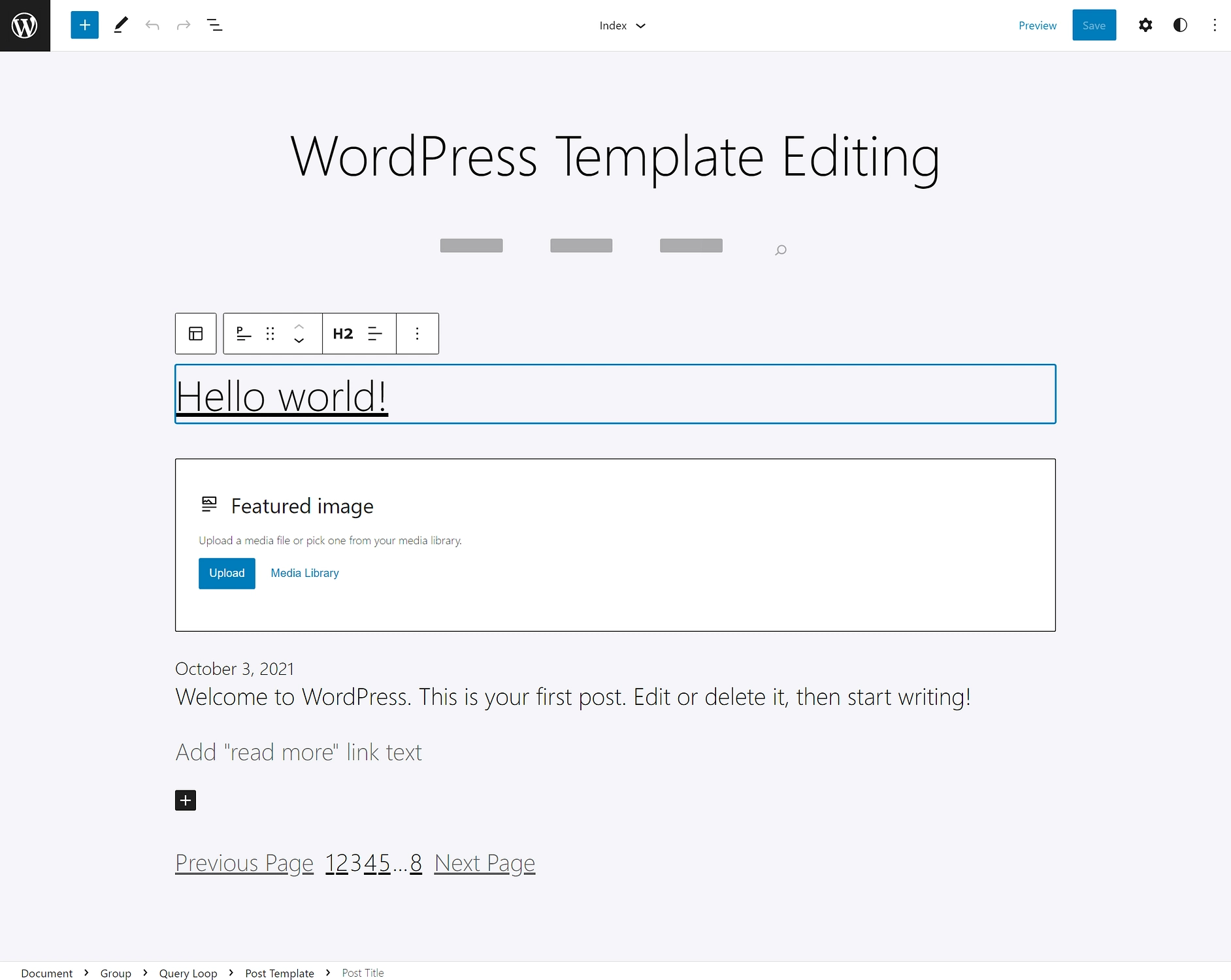 อินเทอร์เฟซตัวแก้ไขไซต์ WordPress