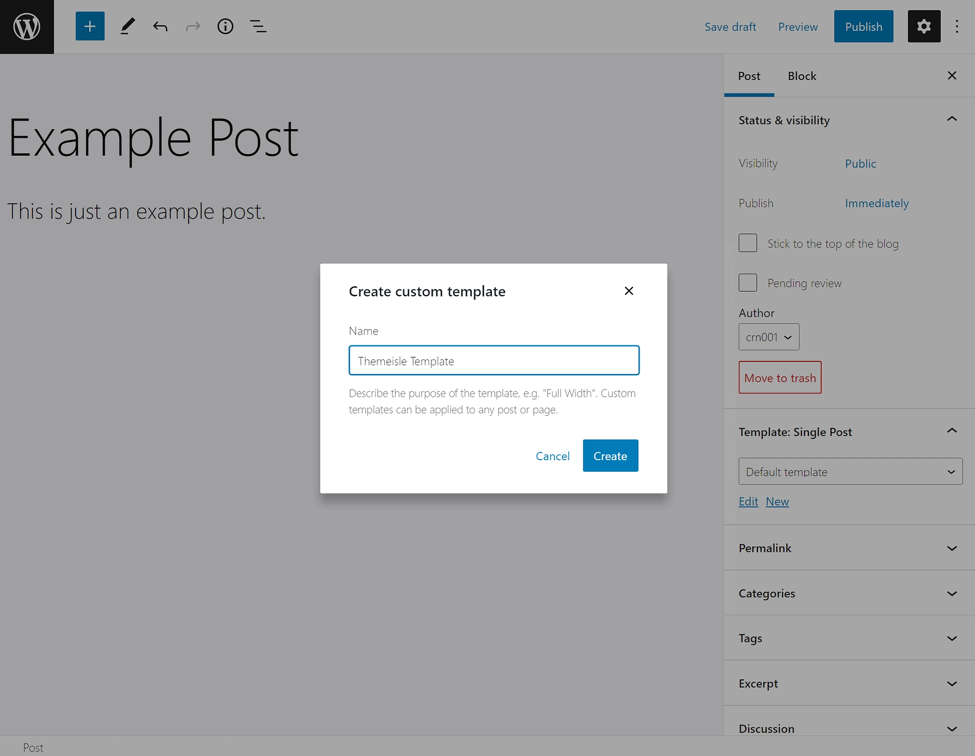 การตั้งชื่อเทมเพลตของคุณในโหมดแก้ไขเทมเพลต WordPress