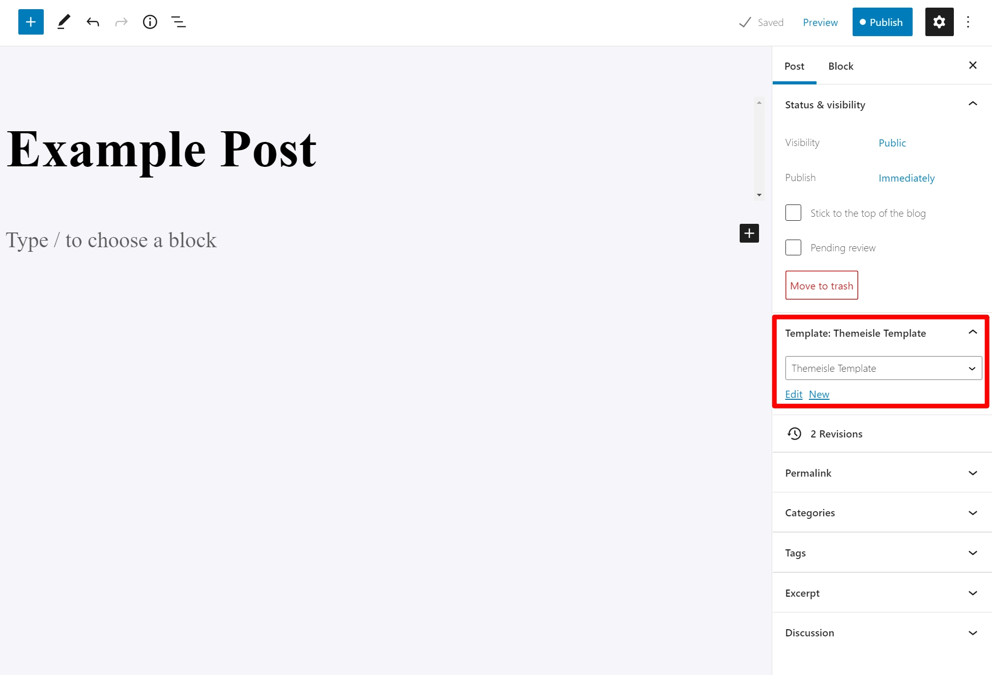 การกำหนดเทมเพลตให้กับโพสต์ผ่านโหมดแก้ไขเทมเพลตของ WordPress