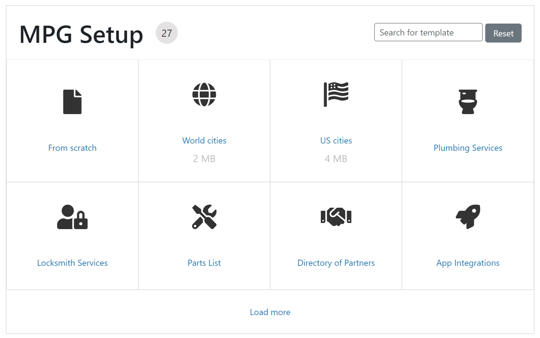ตัวอย่างของ WordPress เป็นกลุ่มสร้างตัวเลือกเทมเพลตหน้า