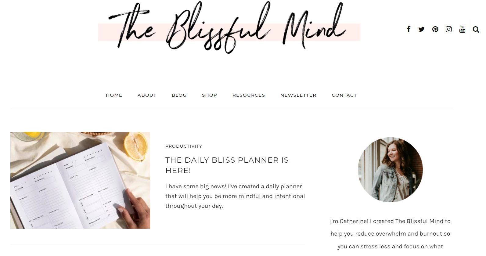 El blog Blissful Mind sobre cuidado personal, que es uno de los nichos de blogs más rentables en 2022.