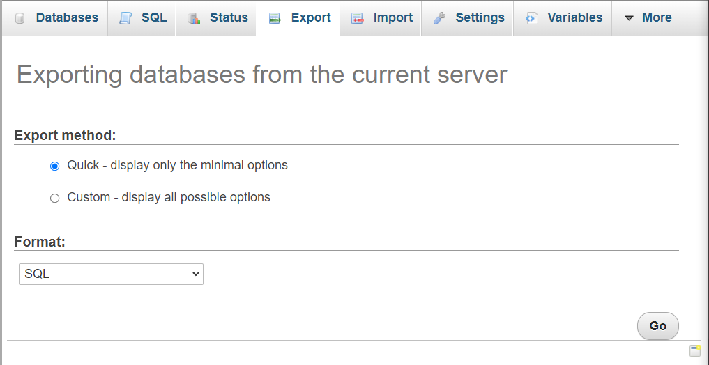 在 phpMyAdmin 中导出数据库